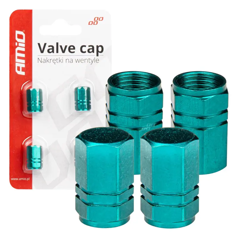 Set 4 capacele auto pentru ventil, din aluminiu, model hexagon, culoare verdev