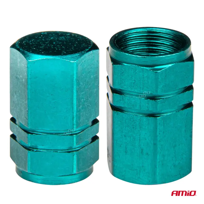 Set 4 capacele auto pentru ventil, din aluminiu, model hexagon, culoare verdev
