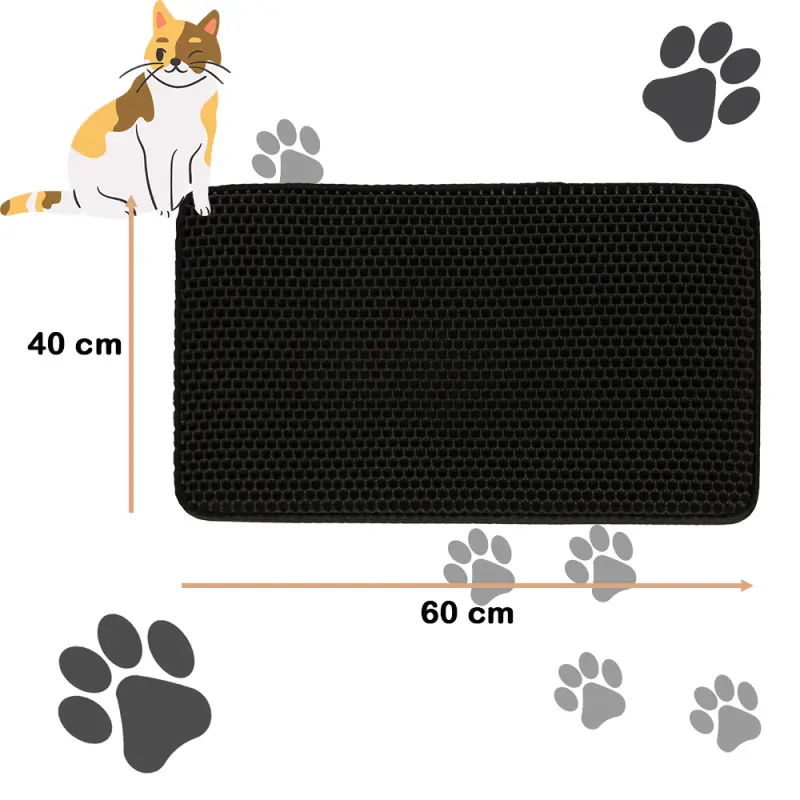 Covoras impermeabil pentru litiera pisici, dimensiune 40 x 60 cm, dublu strat, culoare neagrav