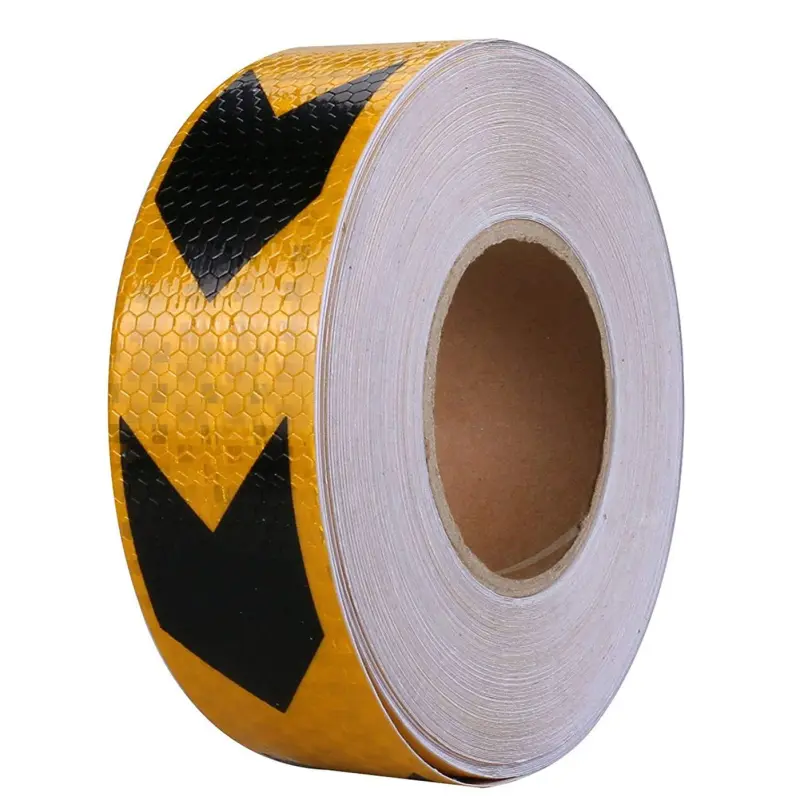 Banda reflectorizanta adeziva tip fagure - sageata negru-galben (rola 5cm x 25m)