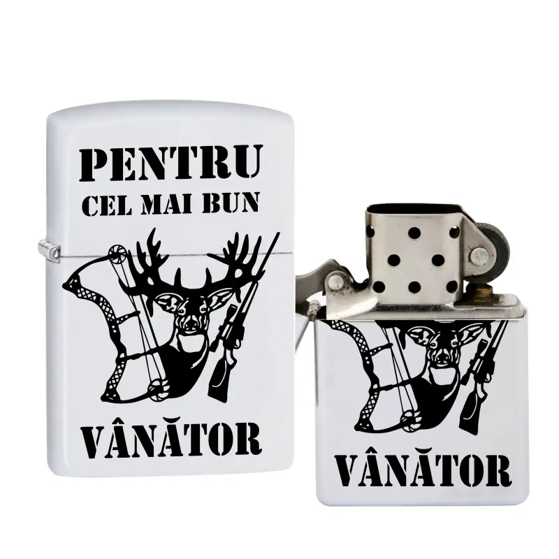 Cel mai bun vanator, bricheta metalica gravata laser cu mesajv