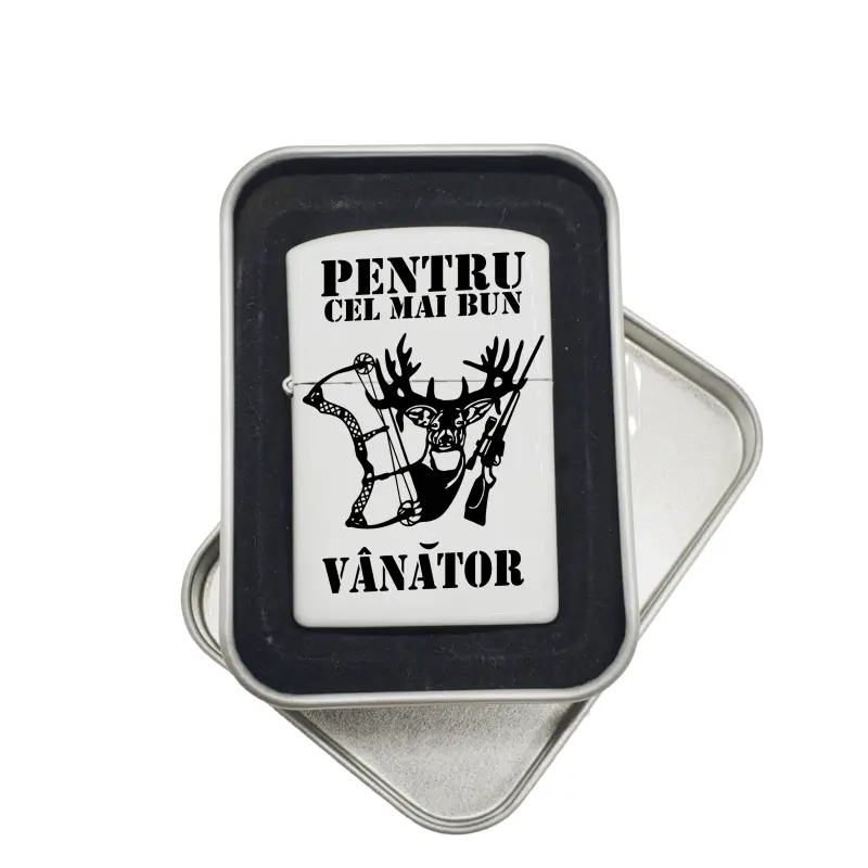 Cel mai bun vanator, bricheta metalica gravata laser cu mesajv