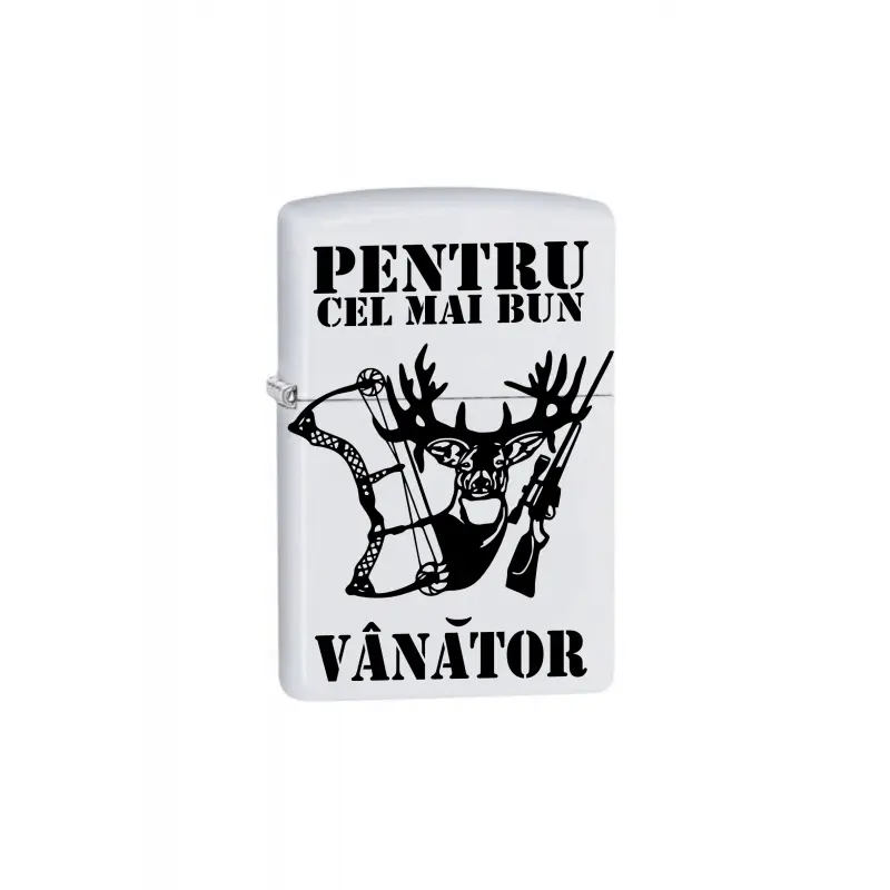 Cel mai bun vanator, bricheta metalica gravata laser cu mesajv