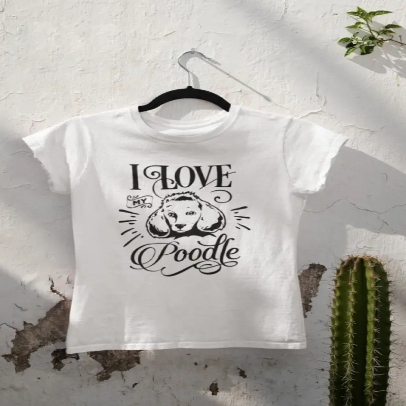 I love my poodle, tricou alb cu mesaj b