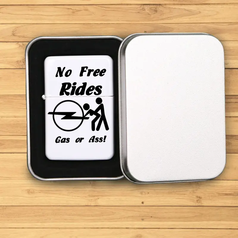 No free rides opel, bricheta metalica gravata laser cu mesajv
