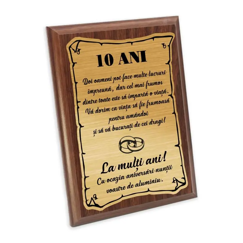10 ani doi oameni pot face multe lucruri, placheta lemn personalizata prin gravura