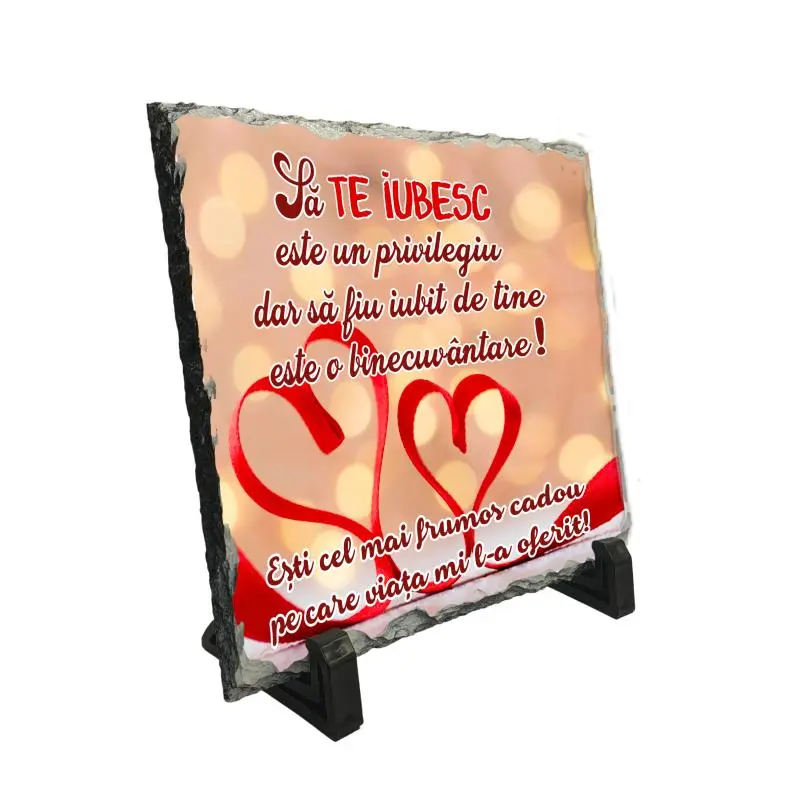 Sa te iubesc este un privilegiu, piatra ardezie personalizata, cu mesaj model, pa081v