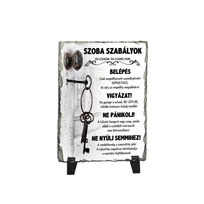 Szoba szabÁlyok, piatra ardezie personalizata, cu mesaj model, pa136v