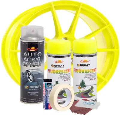 Kit complet reparatie si vopsire jante culoare galben fluorescent, v2