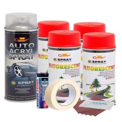 Kit complet reparatie si vopsire jante culoare rosu fluorescent, v4