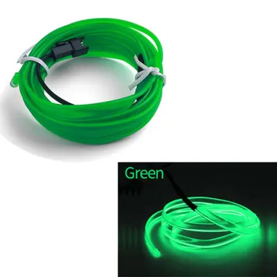 Fir neon auto "el wire" culoare verde, lungime 1m, alimentare 12v, droser inclus