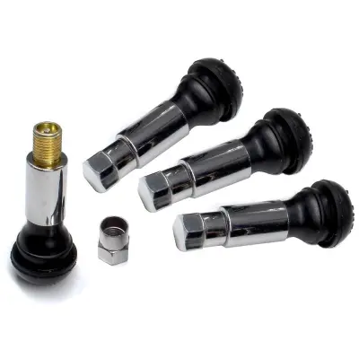 Set 4 valve metalice cromate cu capac hexagonal