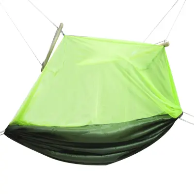 Hamac de camping dublu (2 persoane), 200 x 100 cm + plasa de tantari, culoare verde