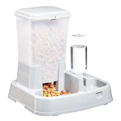 Distribuitor de alimente si apa pentru animale, 2in1, culoare alba