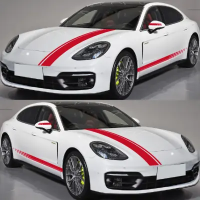 Set 5 stickere autoadezive tuning, model "racing stripes v1", dimensiune 190 cm, culoare rosie