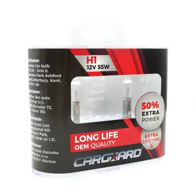 Set de 2 becuri halogen h1, 55w, +50% intensitate - long life - carguard