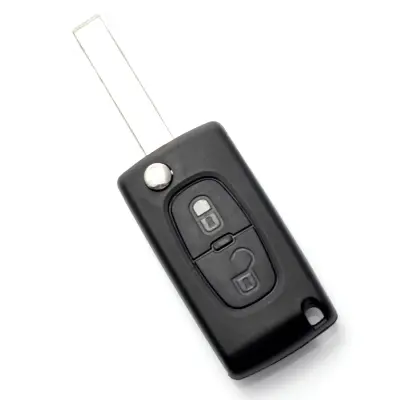 Citroen / peugeot 407 - carcasa tip cheie briceag cu 2 butoane, lama hu83-sh2 fara suport baterie