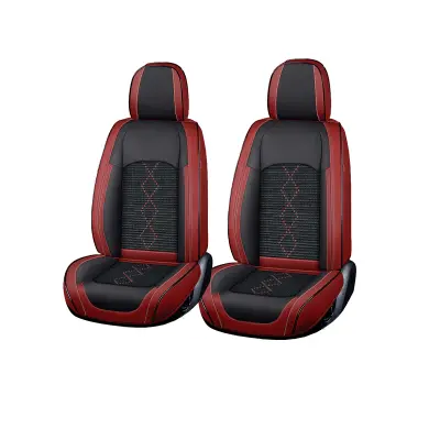 Huse auto premium 5 locuri carguard deluxe piele ecologica perforata si textil - rosu inchis - negru