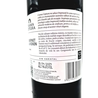 Eticheta metalica aurie, model palos, vin rosu cabernet sauvignon, demisec, 750ml, 13.5% alcool