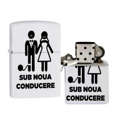 Sub noua conducere, bricheta metalica gravata laser cu mesaj