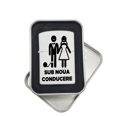Sub noua conducere, bricheta metalica gravata laser cu mesaj