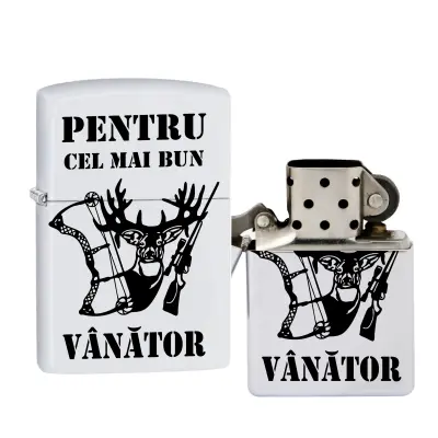 Cel mai bun vanator, bricheta metalica gravata laser cu mesaj