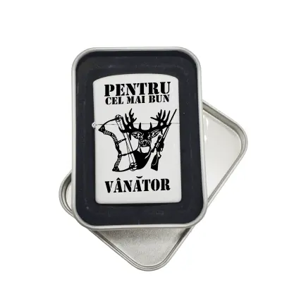 Cel mai bun vanator, bricheta metalica gravata laser cu mesaj