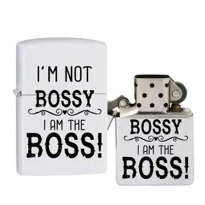 I`m not bossy, bricheta metalica gravata laser cu mesaj