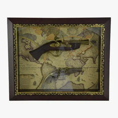 Tablou decorativ cu doua arme realizate din lemn si metal – design vintage