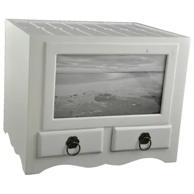 Album pentru fotografii realizat din lemn cu doua sertare alb – design elegant