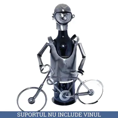 Biciclist cu bicicleta, suport pentru vin realizat din metal