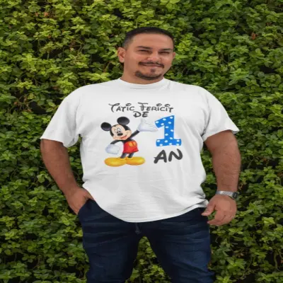 Tatic fericit de 1 an mickey mouse, ( se adauga anul pentru grafica ), tricou cu mesaj