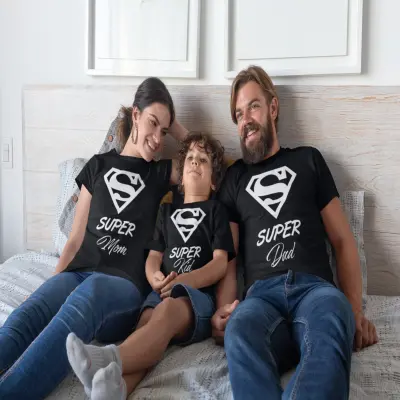 Super family, set 3 tricouri cu mesaje