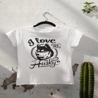 I love my husky, tricou alb cu mesaj