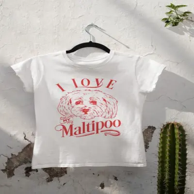 I love my maltipoo, tricou alb cu mesaj