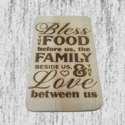 Bless the food..., blat din lemn cu mesaj