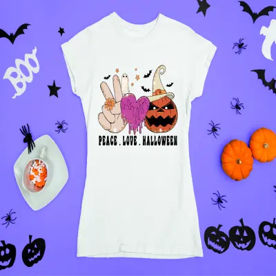 Peace . love . halloween, tricou cu mesaj