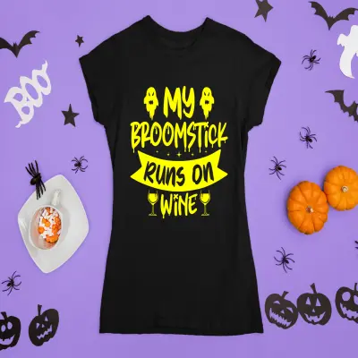 My broomstick runs on wine, tricou cu mesaj
