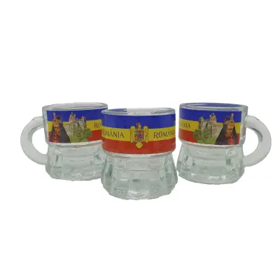 Castelul bran, vlad tepes, set 6 pahare pentru lichior/snaps realizat din sticla