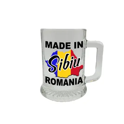 Made in sibiu romania, halba cu mesaj