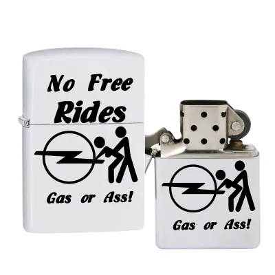 No free rides opel, bricheta metalica gravata laser cu mesaj