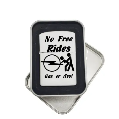 No free rides opel, bricheta metalica gravata laser cu mesaj