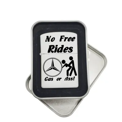No free rides mercedes, bricheta metalica gravata laser cu mesaj
