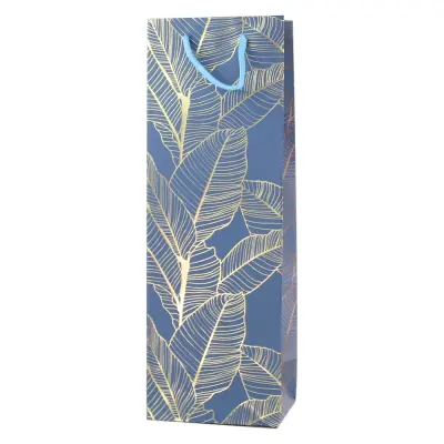 Punga cadou bauturi din hartie 12x35 cm, frunze aurii