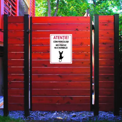 Atentie caini periculosi nici pisicile nu-s normale, indicator amuzant  150x200 mm