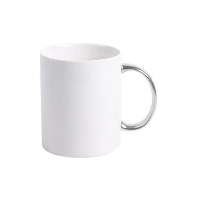 .cana ceramica alba,  maner color argintiu