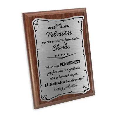 Placheta lemn personalizata cu text prin gravura a