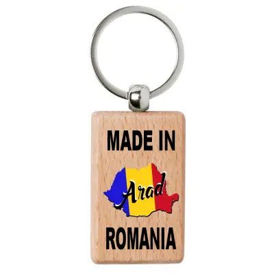 Made in arad romania, breloc din lemn, model 007