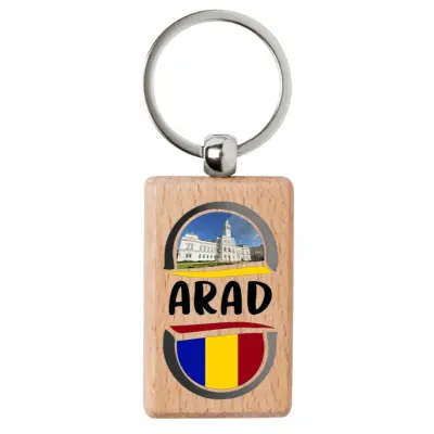 Arad romania, breloc din lemn, model 008