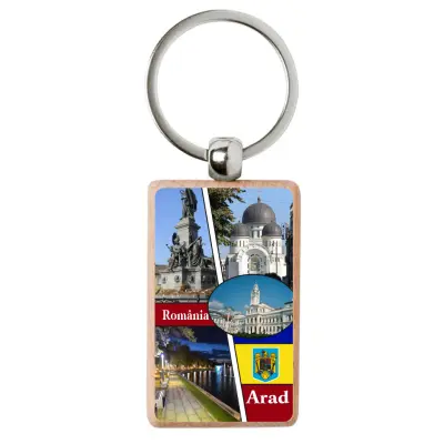 Arad romania, colaj, breloc din lemn, model 011